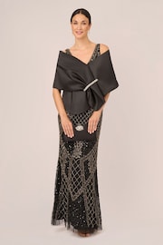 Adrianna Papell Mikado Embellished Wrap Black Poncho - Image 3 of 4
