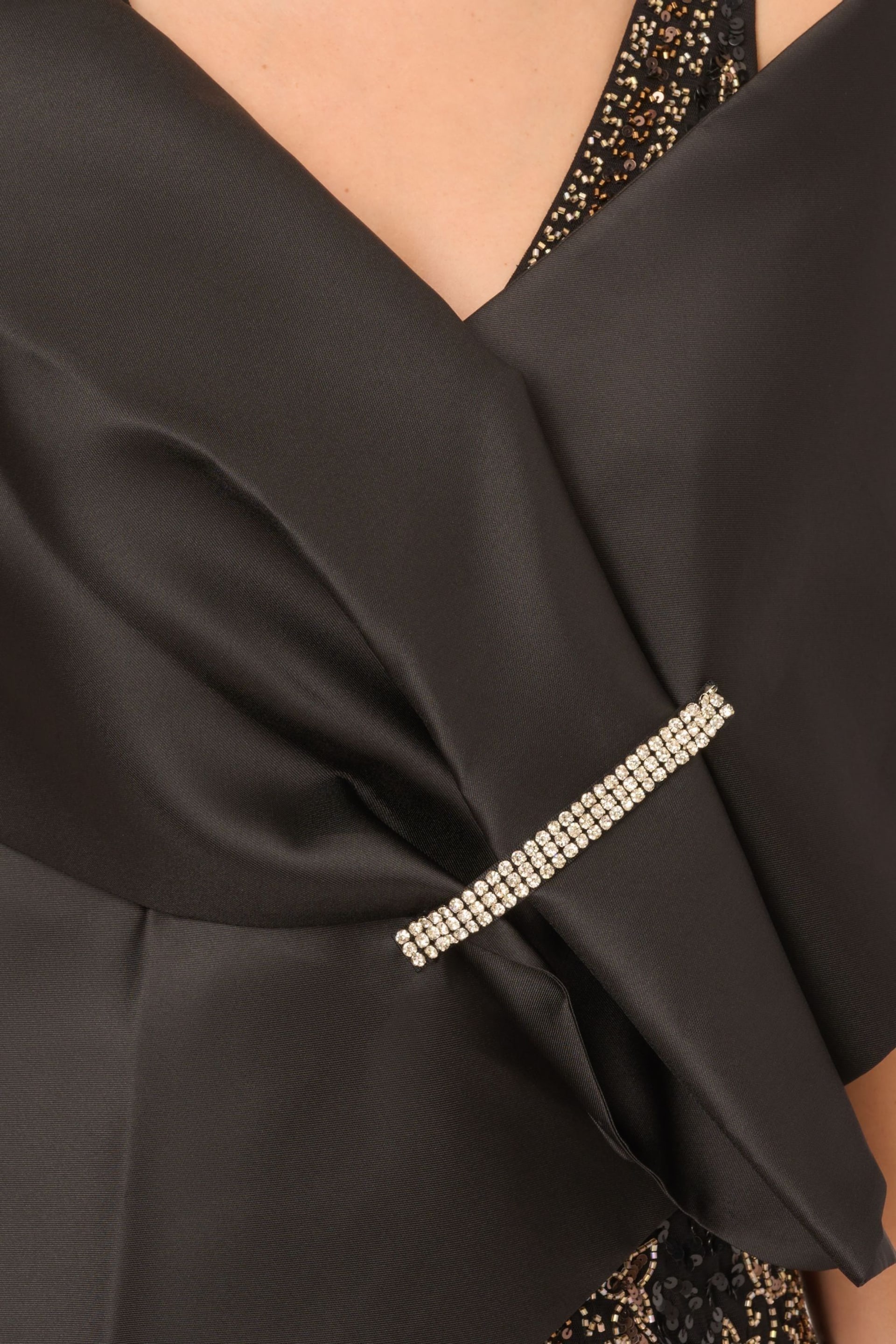 Adrianna Papell Mikado Embellished Wrap Black Poncho - Image 4 of 4