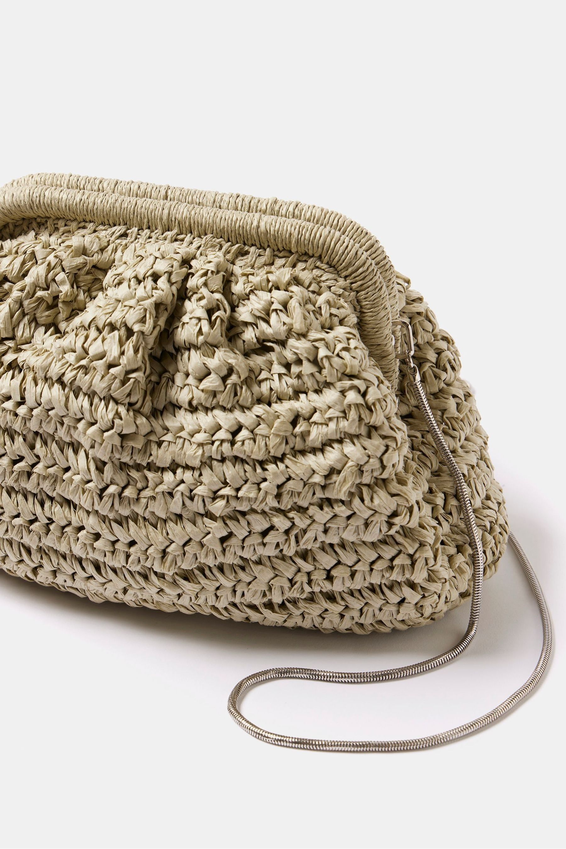 Mint Velvet Green Straw Clutch Bag