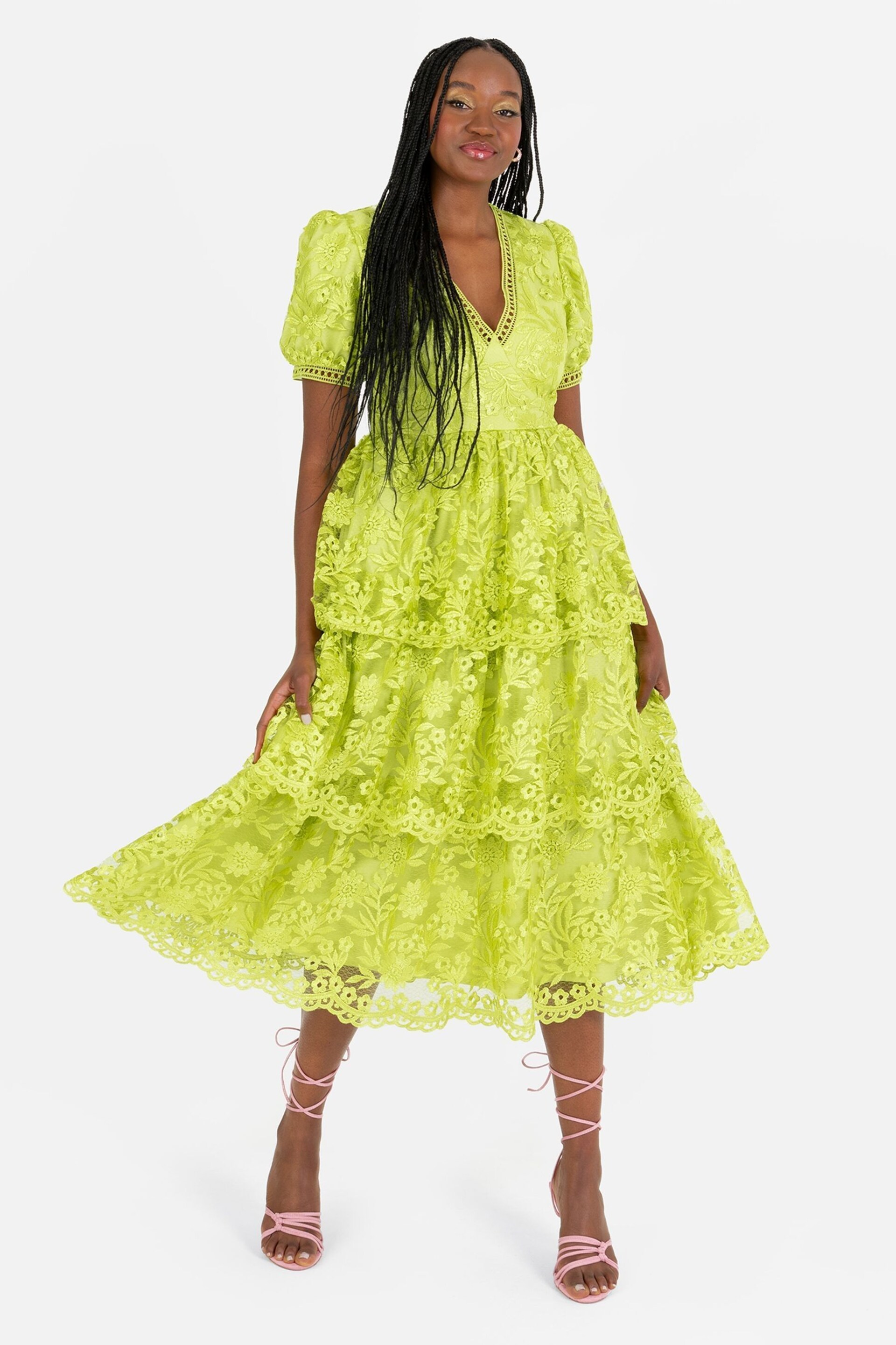 Lovedrobe Tiered Lace Midi Dress - Image 1 of 5