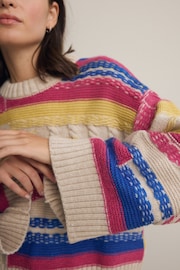 Multi Stripe Wide Sleeve Colour Block Knitted Jumper - Image 4 of 4