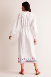 Boden White Petite Embroidered Belted Linen Dress - Image 3 of 5