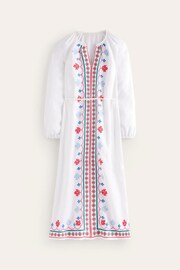 Boden White Petite Embroidered Belted Linen Dress - Image 5 of 5