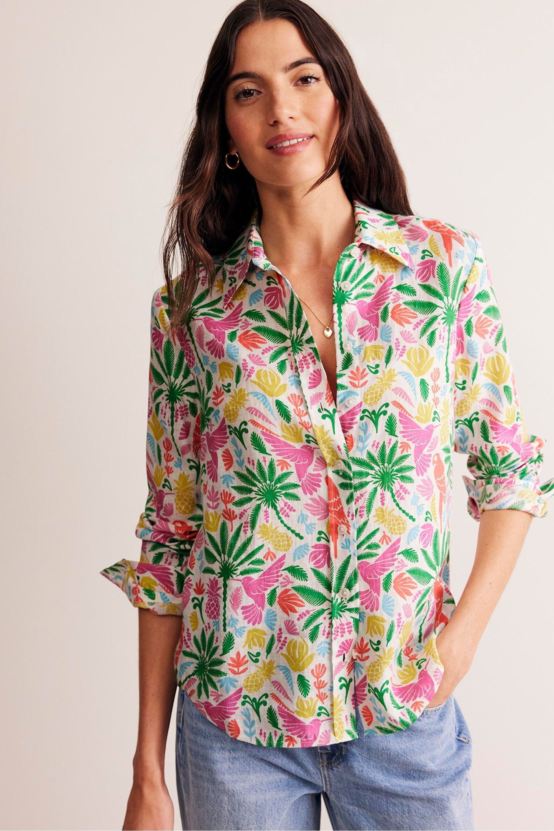 Boden Green Petite Sienna Tropical Linen Shirt - Image 1 of 5