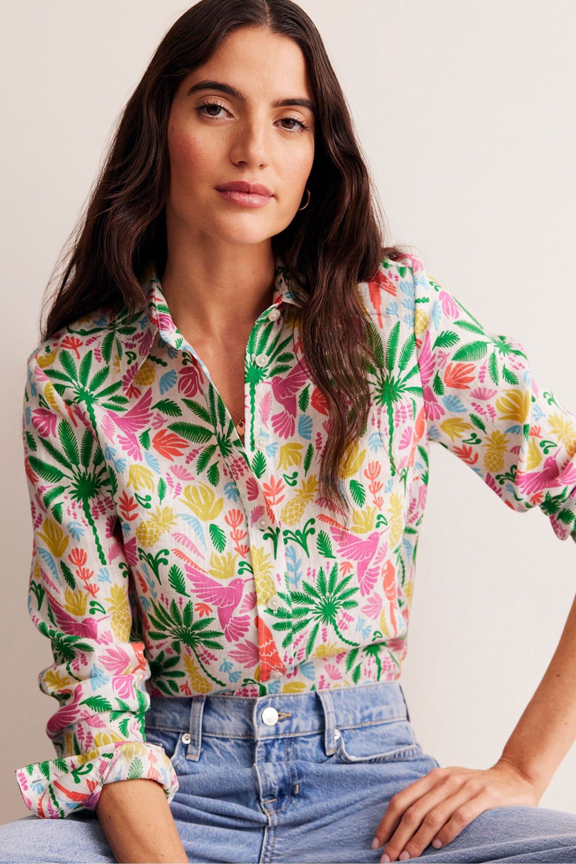 Boden Green Petite Sienna Tropical Linen Shirt - Image 2 of 5
