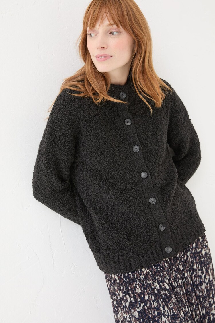 FatFace Black Bea Boucle Cardigan - Image 2 of 6