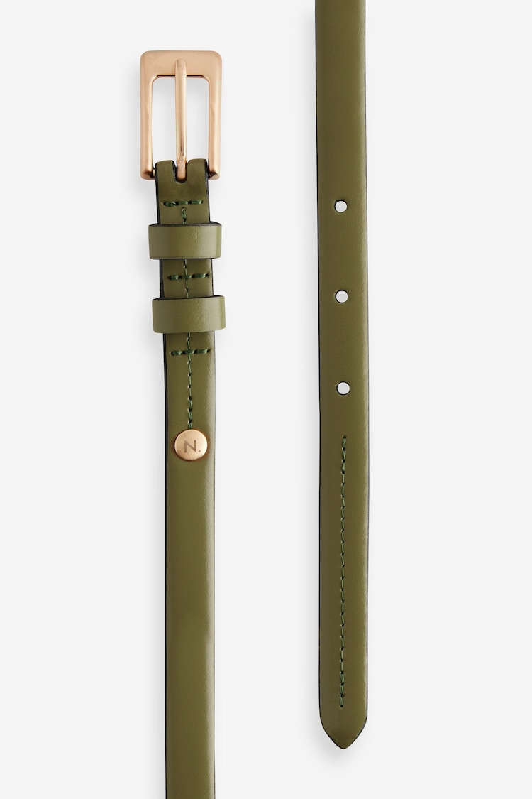 Olive Green Premium Made In Italy Leather Micro Skinny Belt - Image 4 of 4