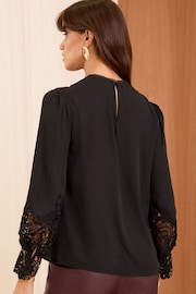 Love & Roses Black Petite Lace Cuff Crew Neck Blouse - Image 4 of 4