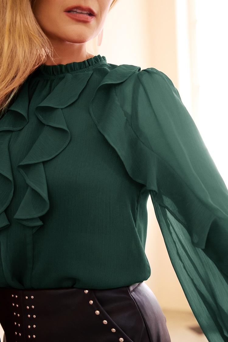 Love & Roses Green Petite Ruffle Crew Neck Long Sleeve Blouse - Image 2 of 4