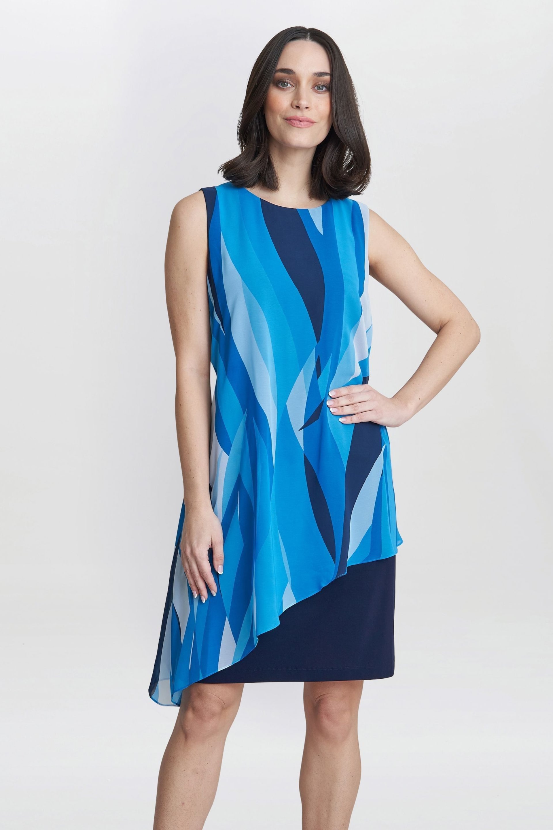 Gina Bacconi Blue Edie Short Printed Asymmetric Overlay Dress - Image 1 of 5