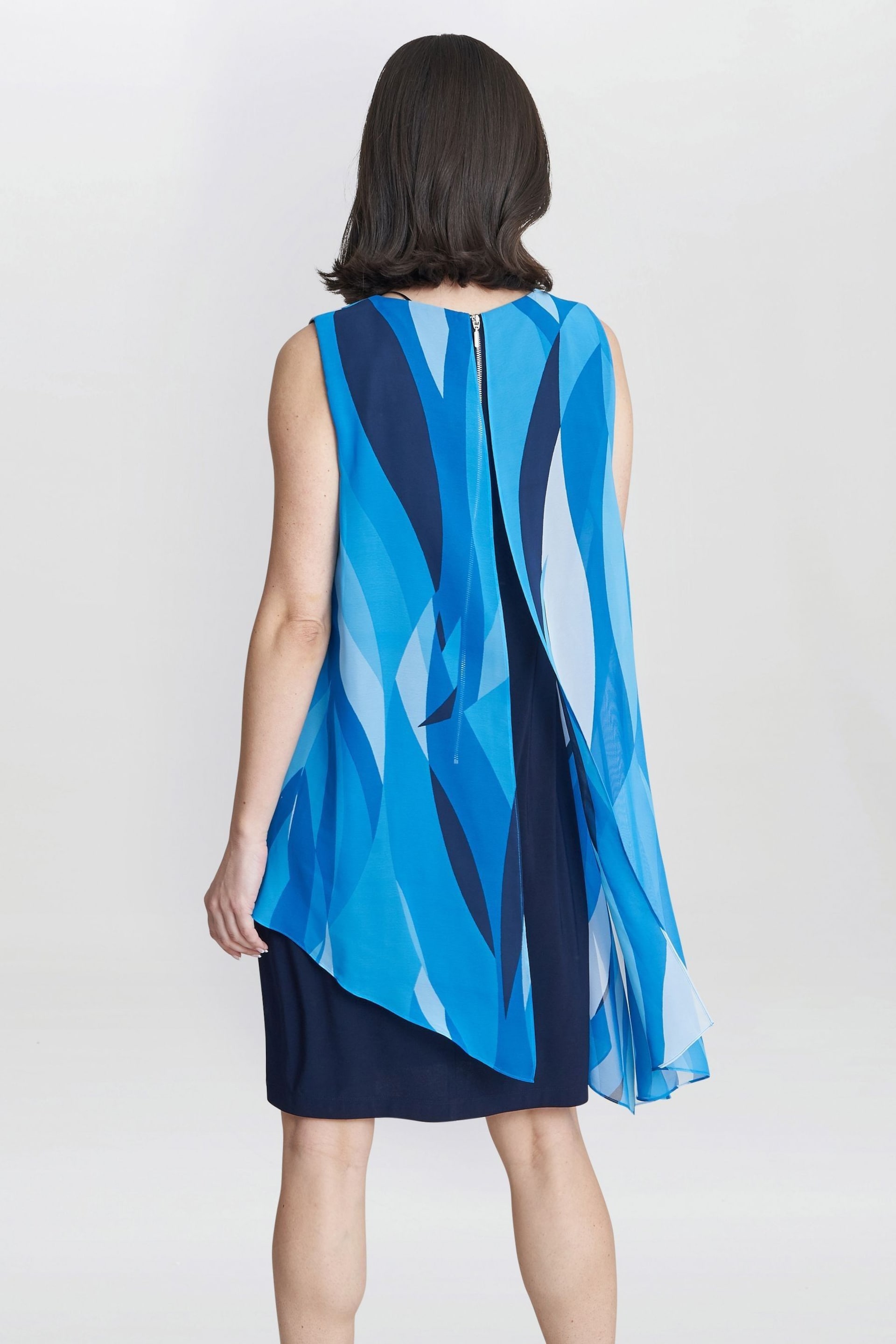 Gina Bacconi Blue Edie Short Printed Asymmetric Overlay Dress - Image 2 of 5
