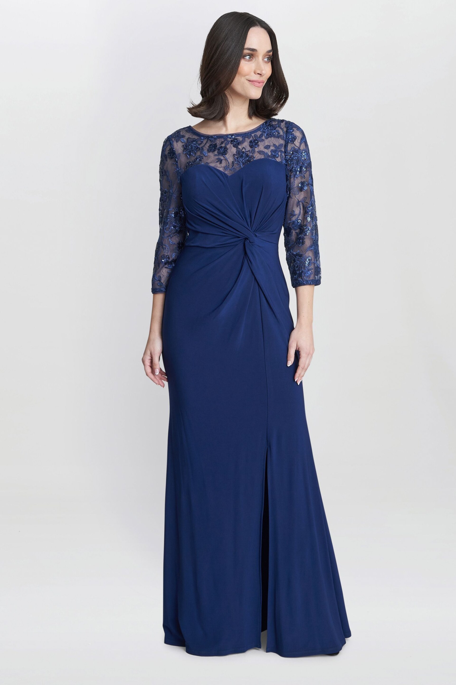 Gina Bacconi Blue Sonia Maxi Knot Front Sweetheart Dress - Image 3 of 5