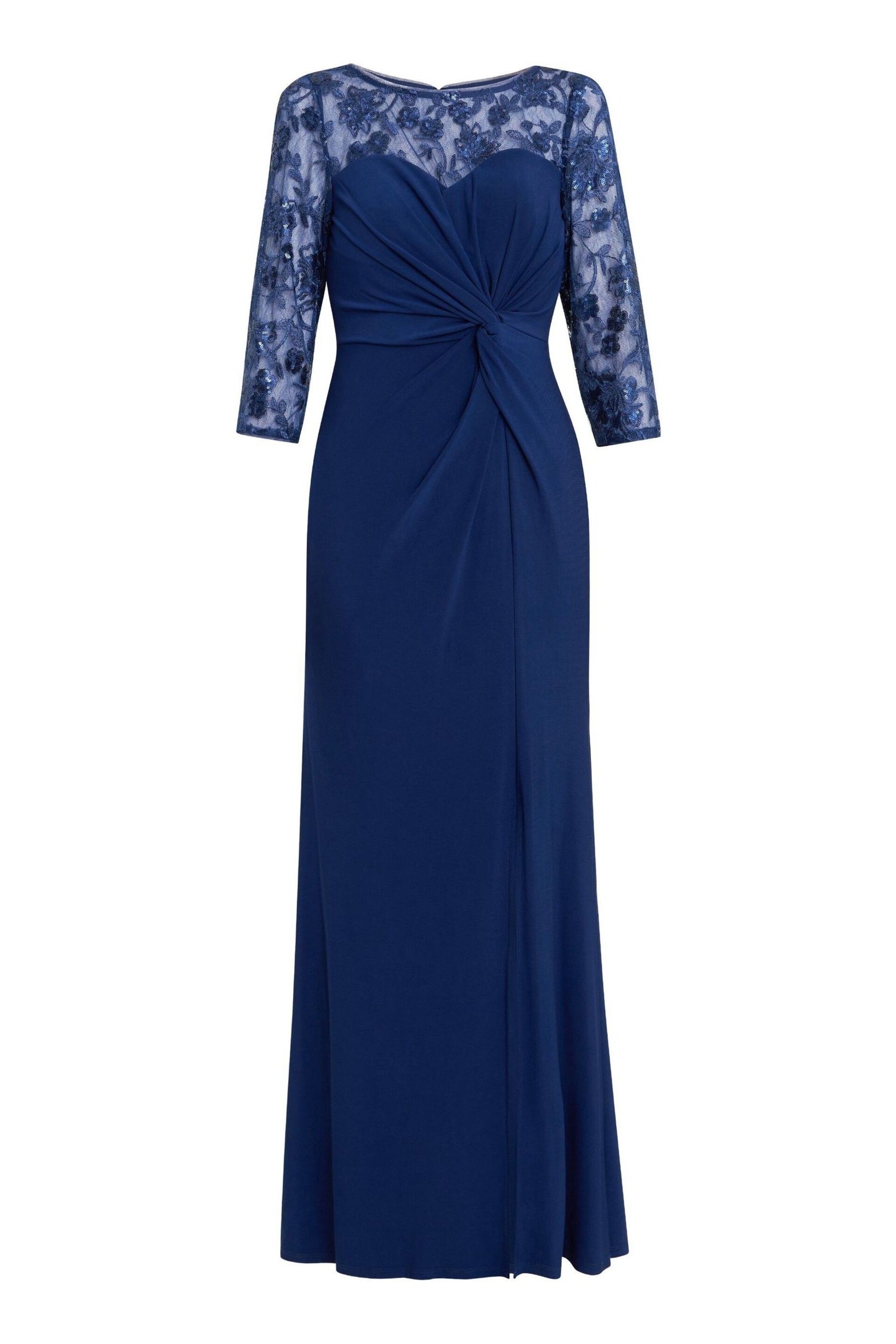 Gina Bacconi Blue Sonia Maxi Knot Front Sweetheart Dress - Image 5 of 5