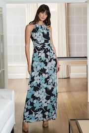 Gina Bacconi Irina Printed Halter Neck Maxi Black Dress With Embellished Neckline - Image 5 of 6