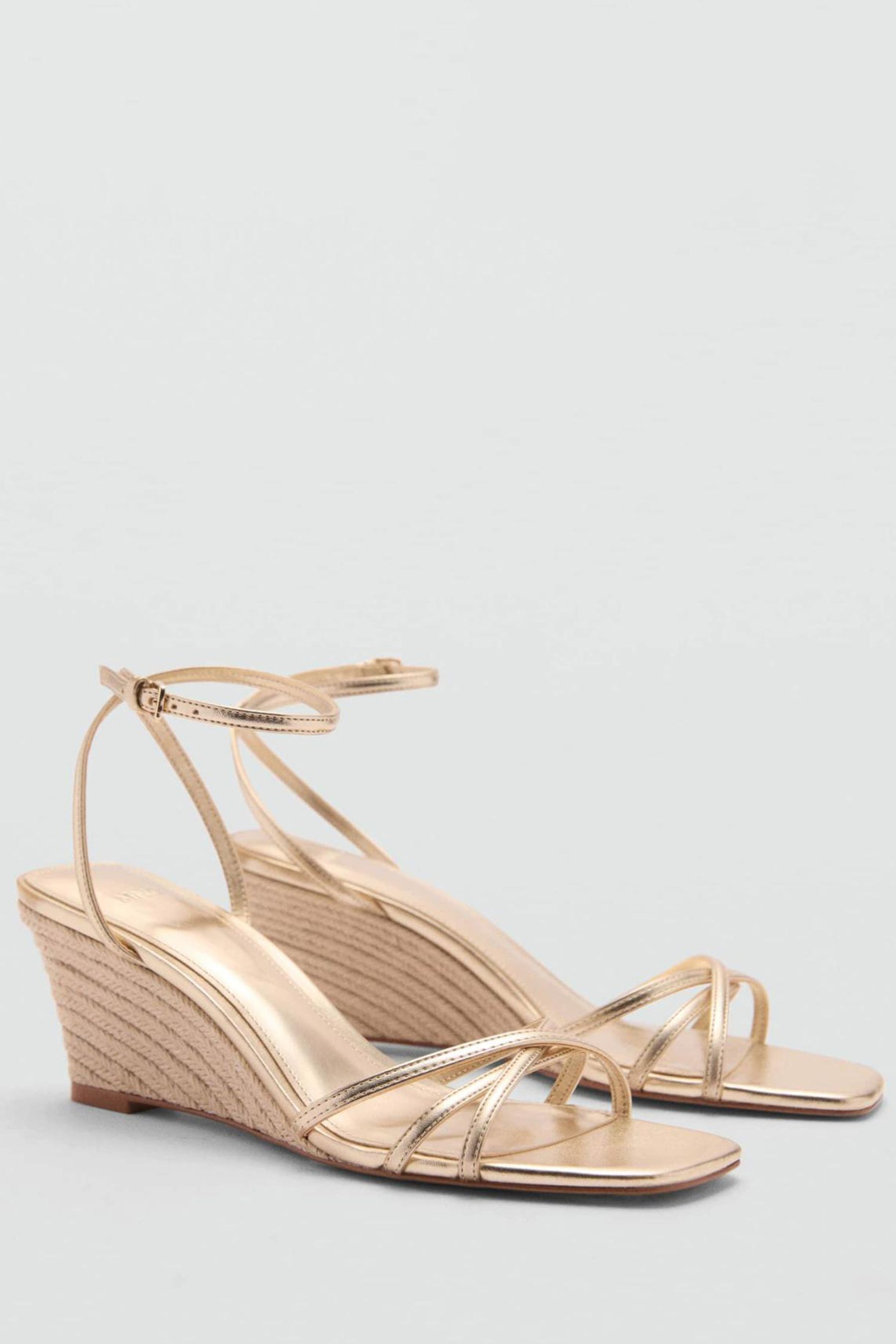 Buy Mango Gold Metallic Wedge Sandals With Straps from the Next UK online shop