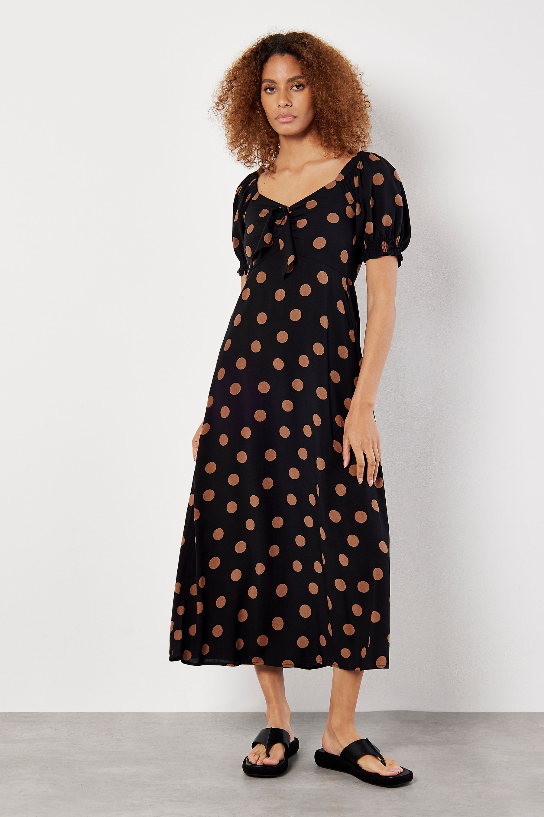 Buy Apricot Black Big Spot Bow Detail Midi Dress from Next Singapore