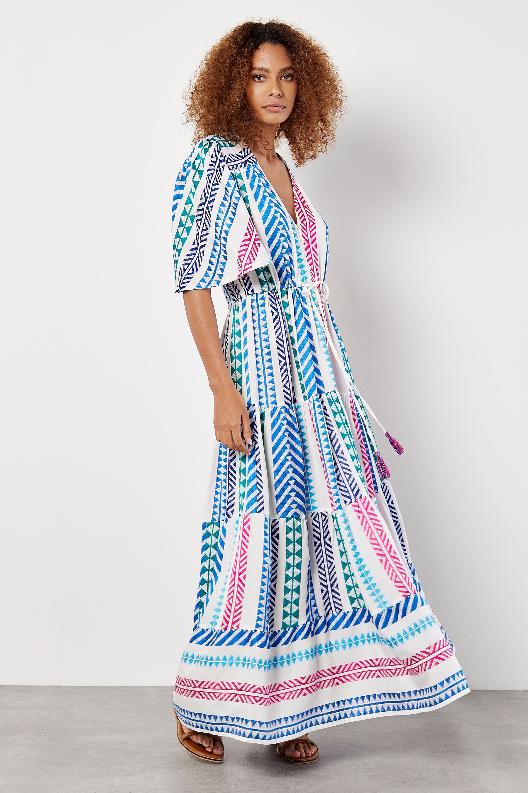 Buy Apricot Cream Grecian Tile Tiered Maxi Dress from the Next UK online shop