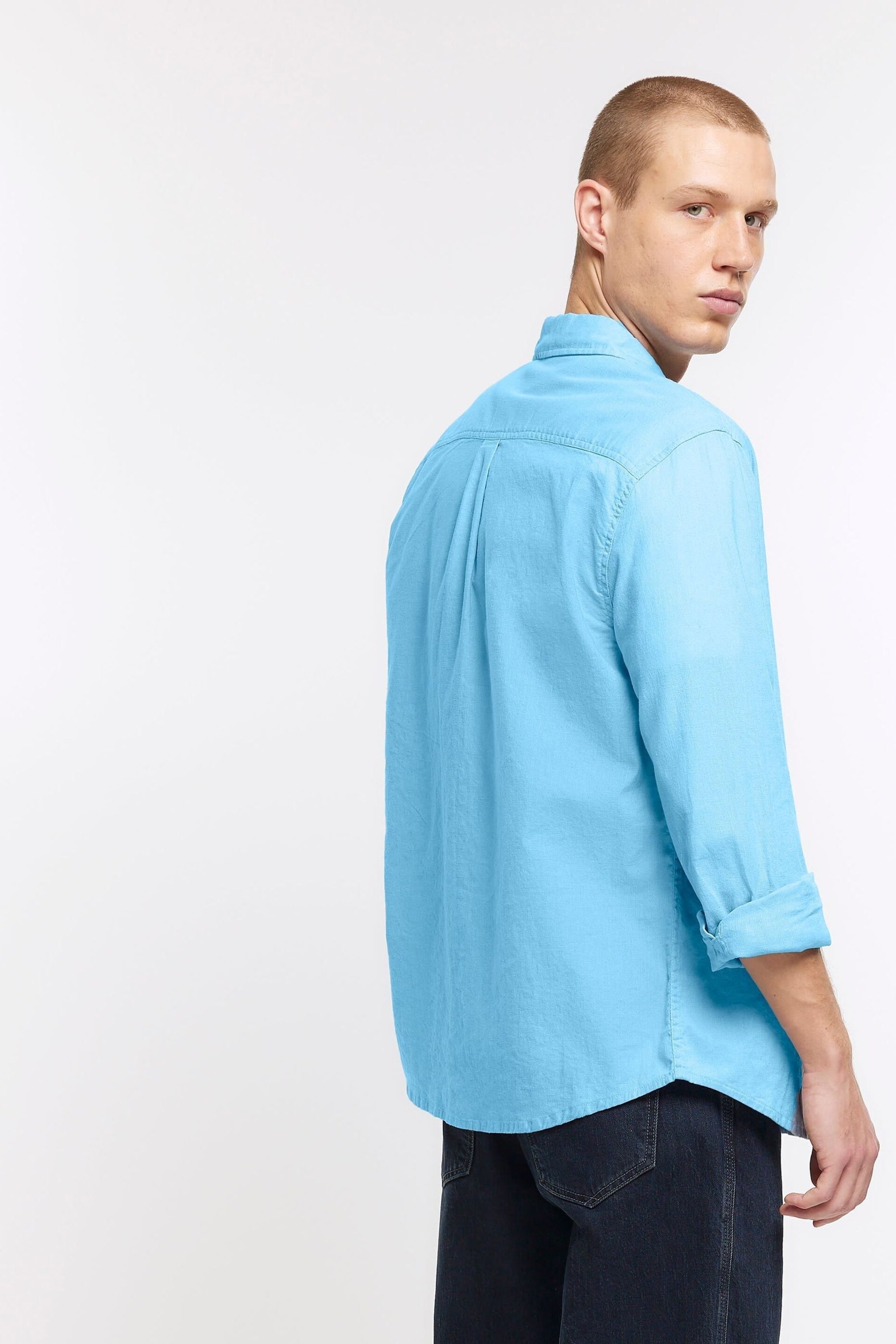 River Island Blue Long Sleeve Linen Shirt - Image 2 of 4