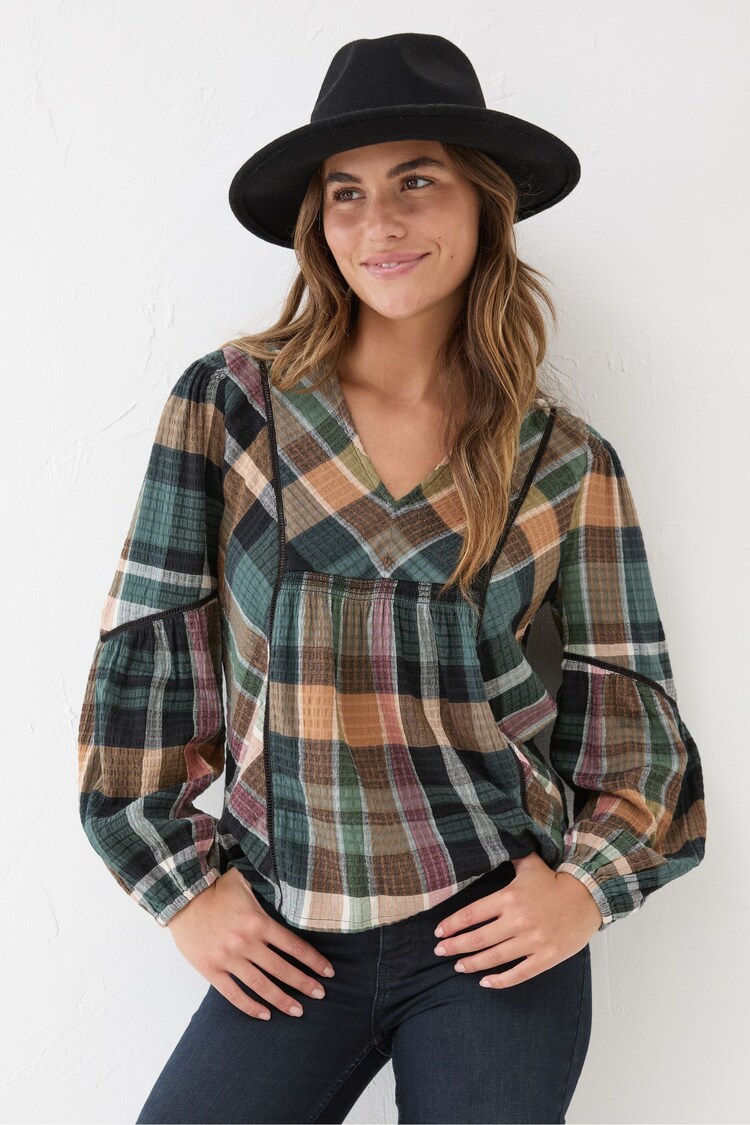 FatFace Multi 100% Cotton Lara Check Blouse - Image 1 of 6