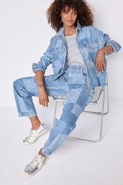 Mid Blue Patchwork Denim Cropped 100% Cotton Shirt - Image 2 of 8