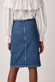 Mid Blue Belted Pocket Stitch Midi 100% Cotton Skirt - Image 3 of 6