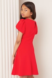 Lipsy Red Cut Out Heart Trim Puff Sleeve Dress (5-16yrs) - Image 4 of 4