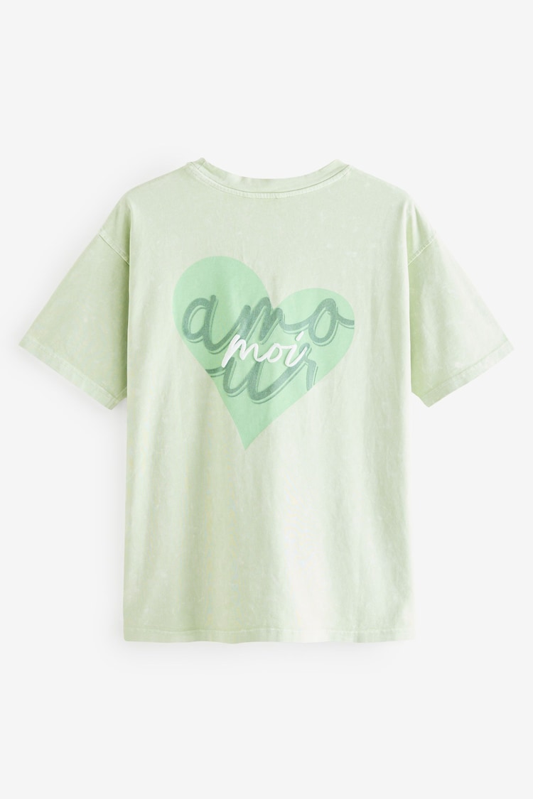 Amour Moi Acid Wash Longline Graphic Slogan T-Shirt - Image 2 of 4