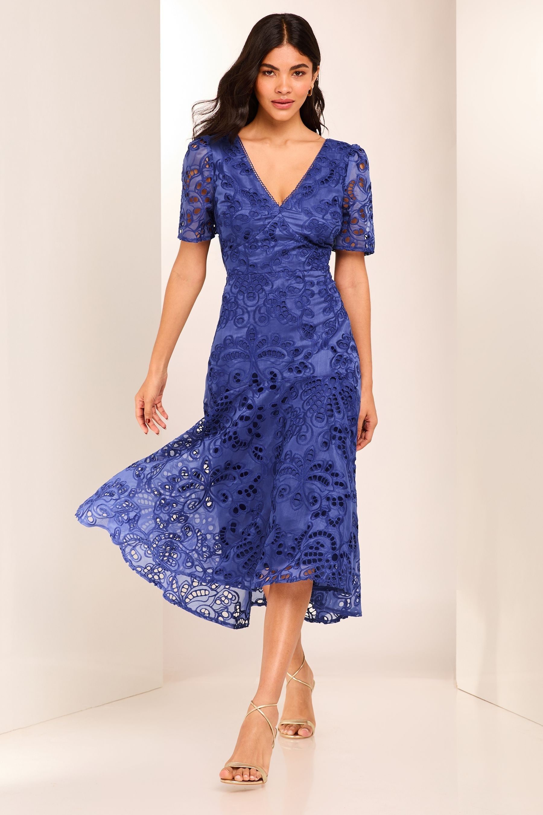 Blue deep v neck dress best sale