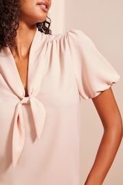 Friends Like These Pink Petite V Neck Bow Front 3/4 Sleeve Blouse - Image 2 of 4