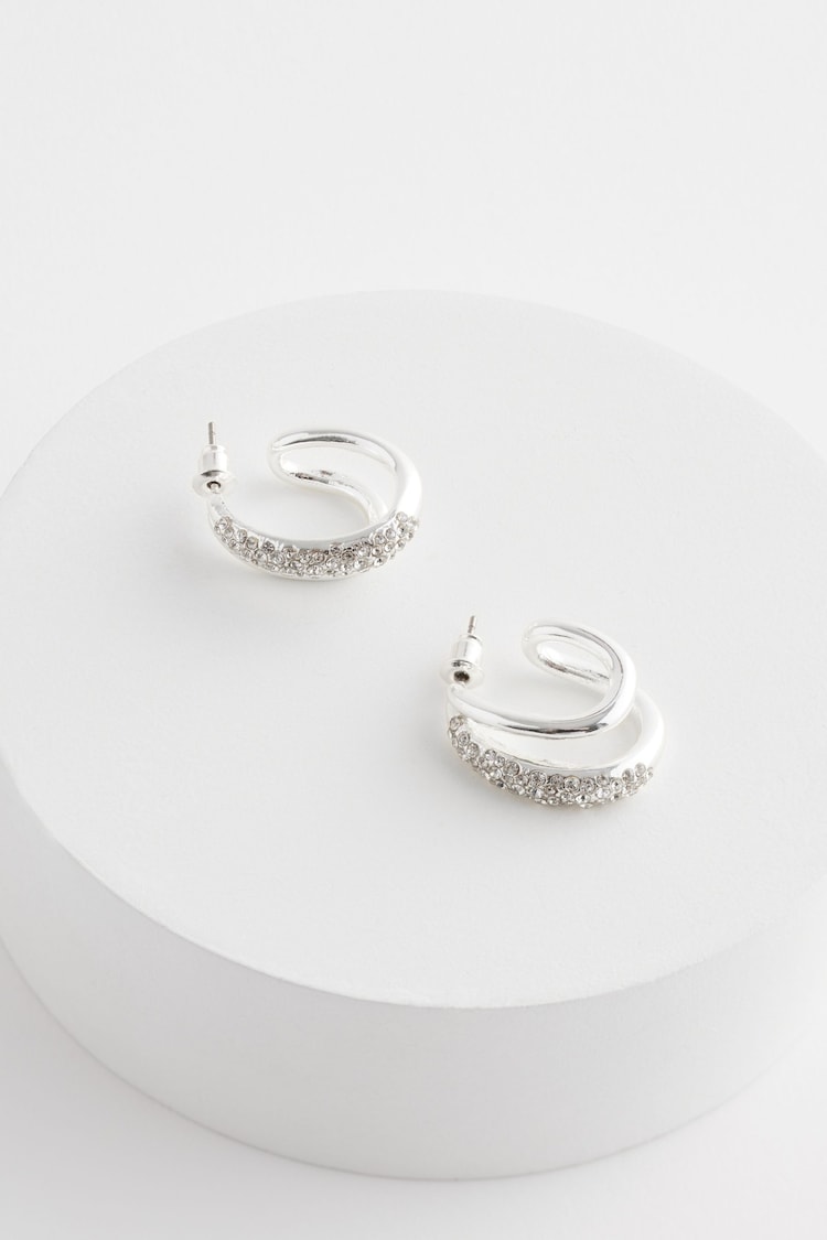 Silver Tone Sparkle Double Hoop Earrings Made With Recycled Zinc - Image 4 of 4