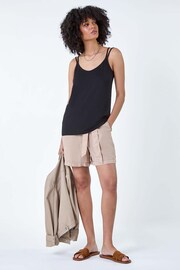 Roman Black Plain Double Strap Stretch Vest Top - Image 2 of 5