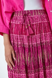 Roman Pink Crinkle 100% Cotton Metallic Foil Midi Skirt - Image 5 of 5