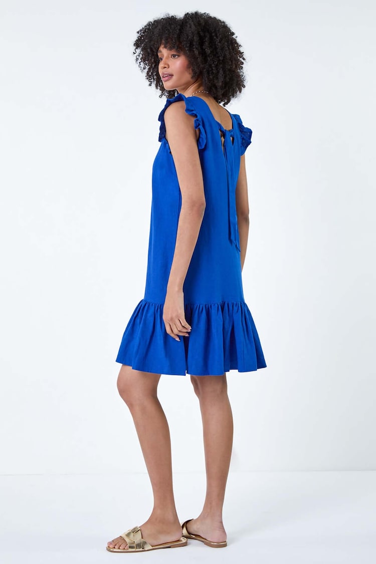 Roman Blue Linen Blend Frill Detail Dress - Image 2 of 5