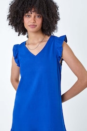 Roman Blue Linen Blend Frill Detail Dress - Image 4 of 5