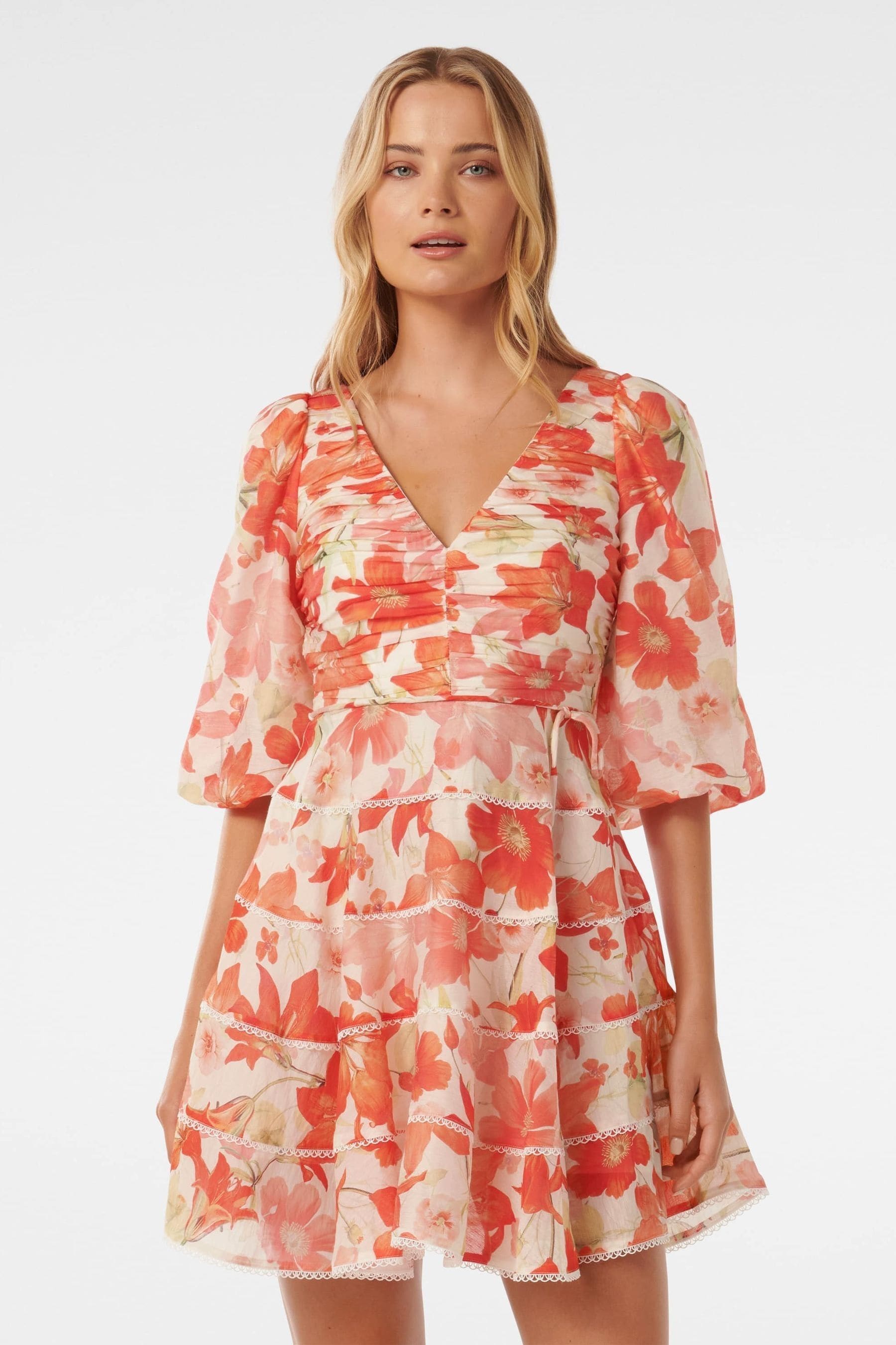 Forever new tiered dress with fluted sleeve online