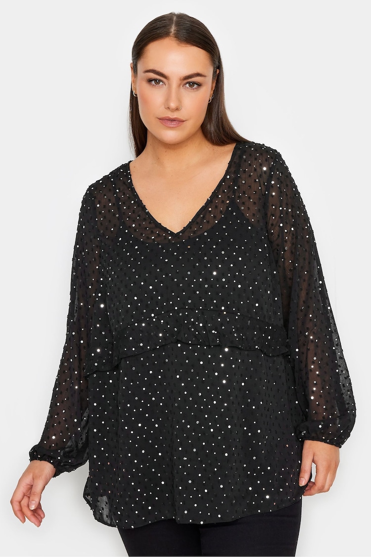 Evans Sparkle Dobby Black Blouse - Image 1 of 1