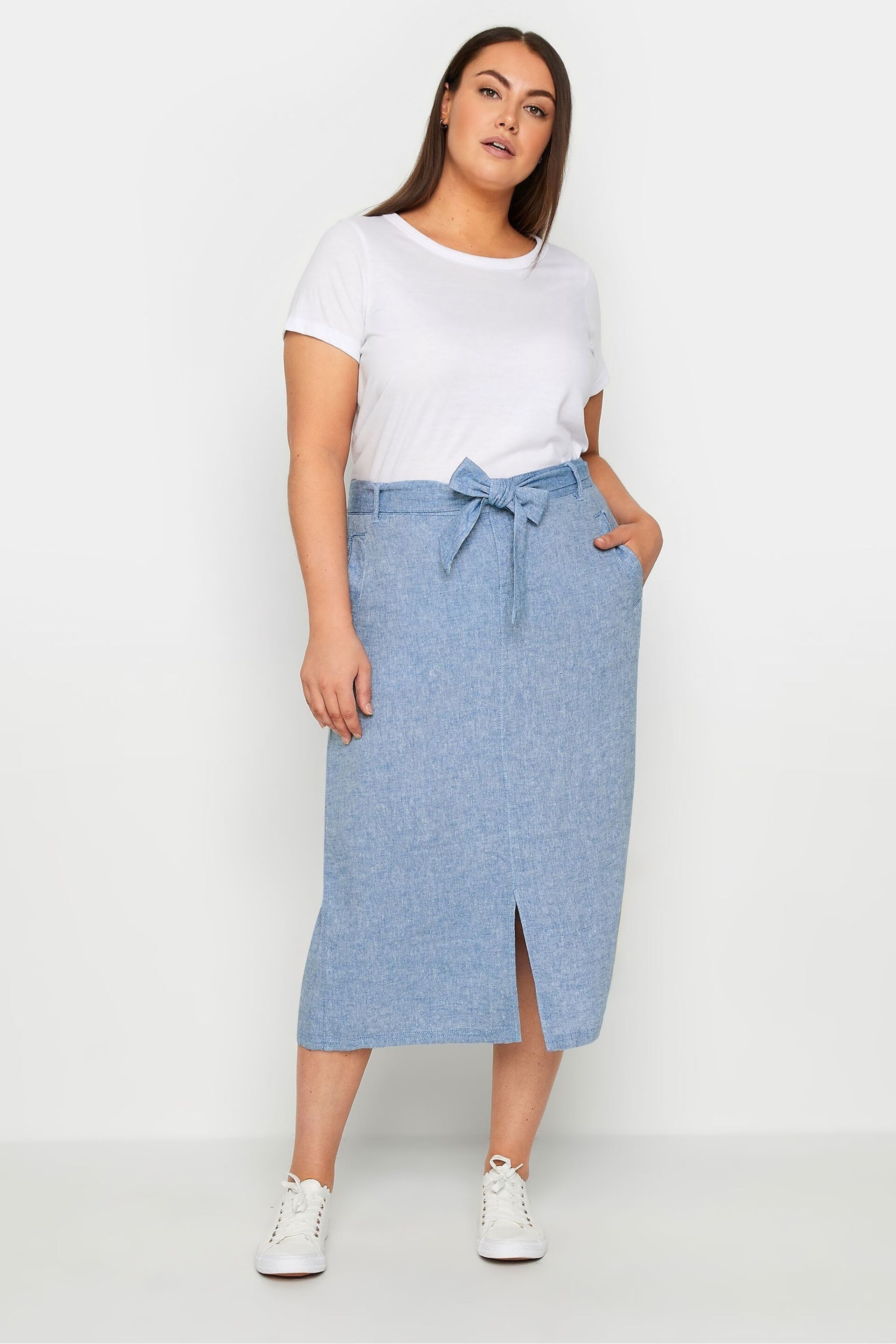 Evans Blue Light Tie Waist Midi Skirt - Image 2 of 2