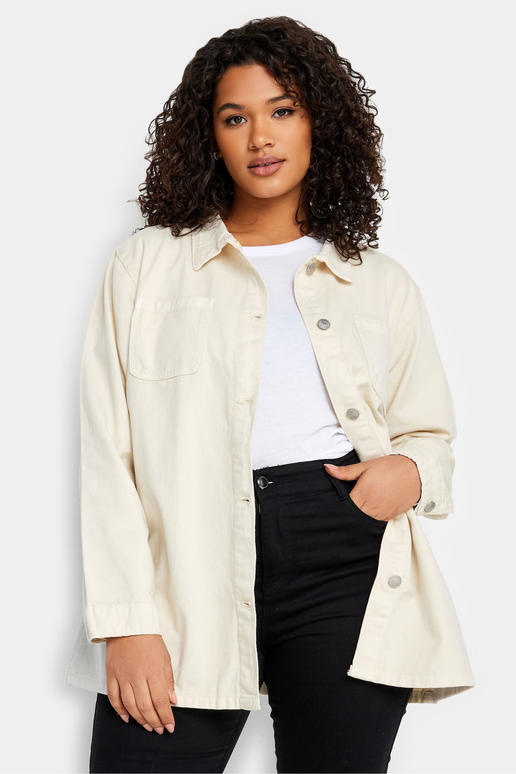 Buy Evans 100 Cotton Denim White Shacket from the Next UK online shop