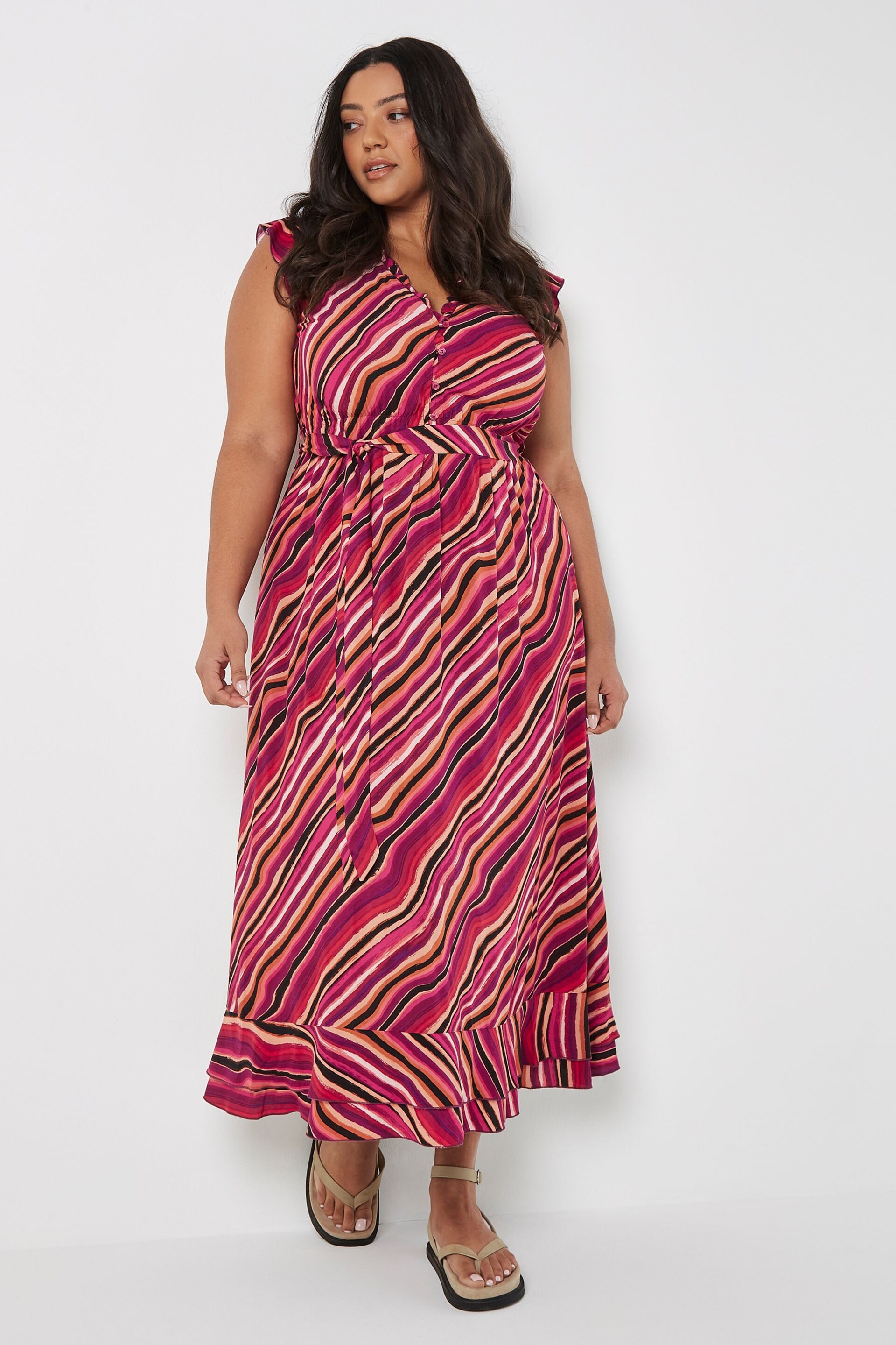 Apricot Pink Psychedelic Wave Ruffle Dress - Image 1 of 4