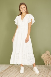 Mela White Cotton Broderie Anglaise Wrap Midi Dress - Image 1 of 5