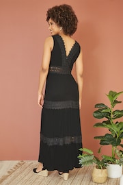 Yumi Black Lace Trim Cotton Midi Sun Dress - Image 4 of 5