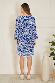 Yumi Blue Ikat Print 3/4 Sleeve Tunic Dress - Image 4 of 5