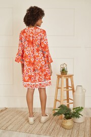 Yumi Orange Ikat Print 3/4 Sleeve Tunic Dress - Image 2 of 5