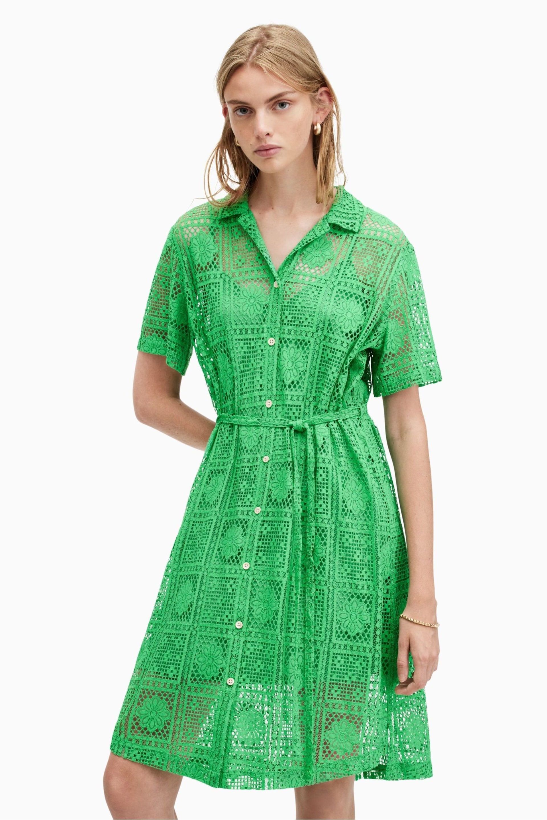 AllSaints Green Athea Crochet Dress - Image 3 of 7