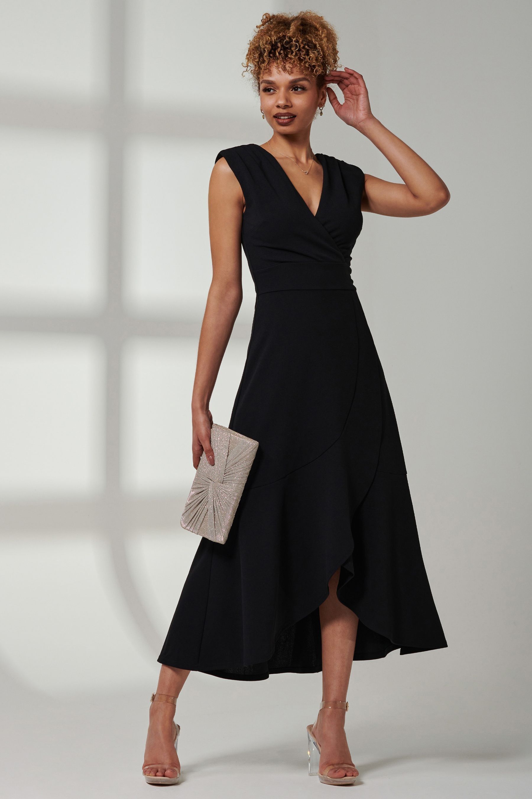 Buy Jolie Moi Black Preslie Wrap Frill Hem Maxi Dress from Next Luxembourg