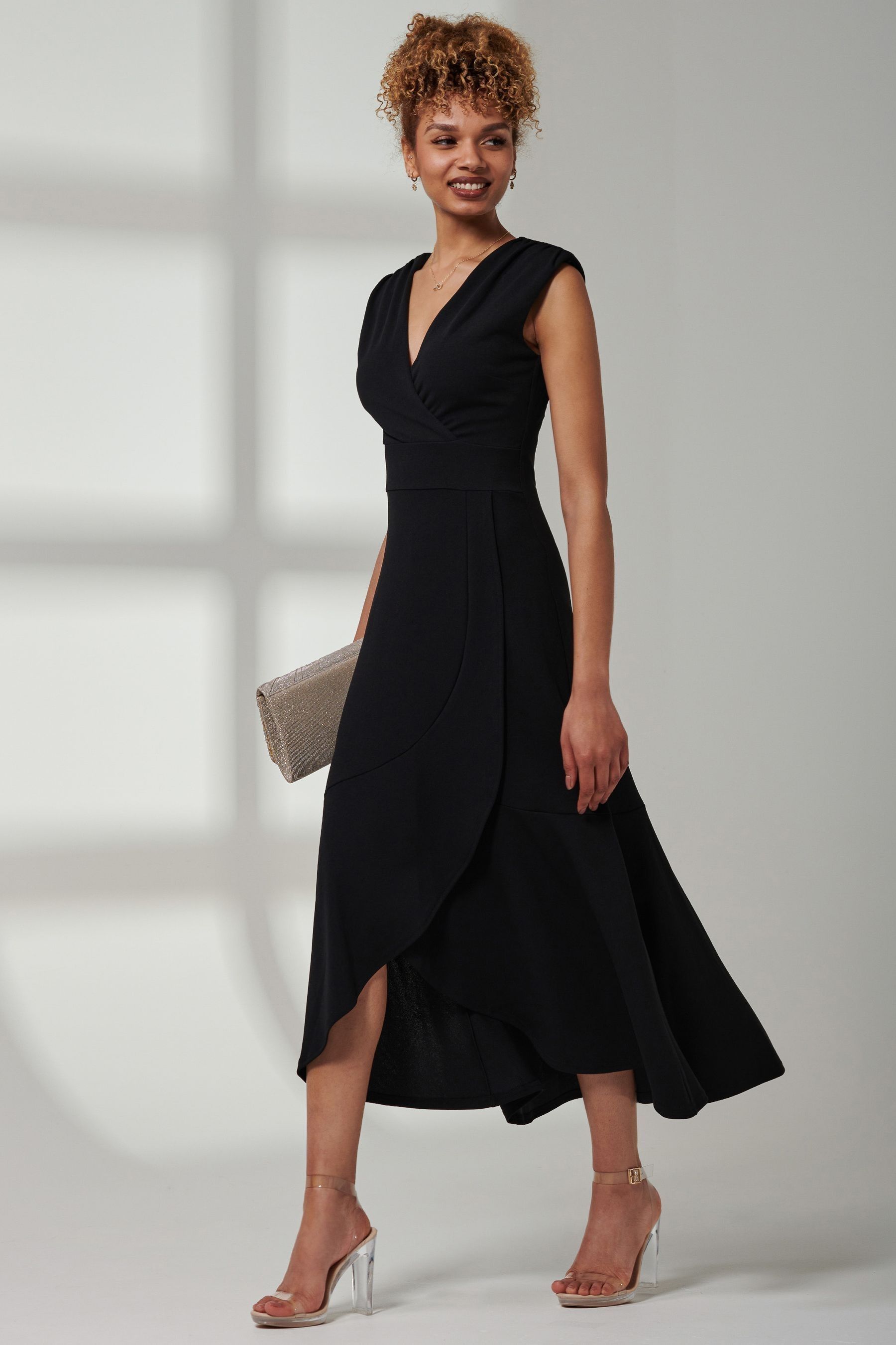 Buy Jolie Moi Black Preslie Wrap Frill Hem Maxi Dress from Next Luxembourg