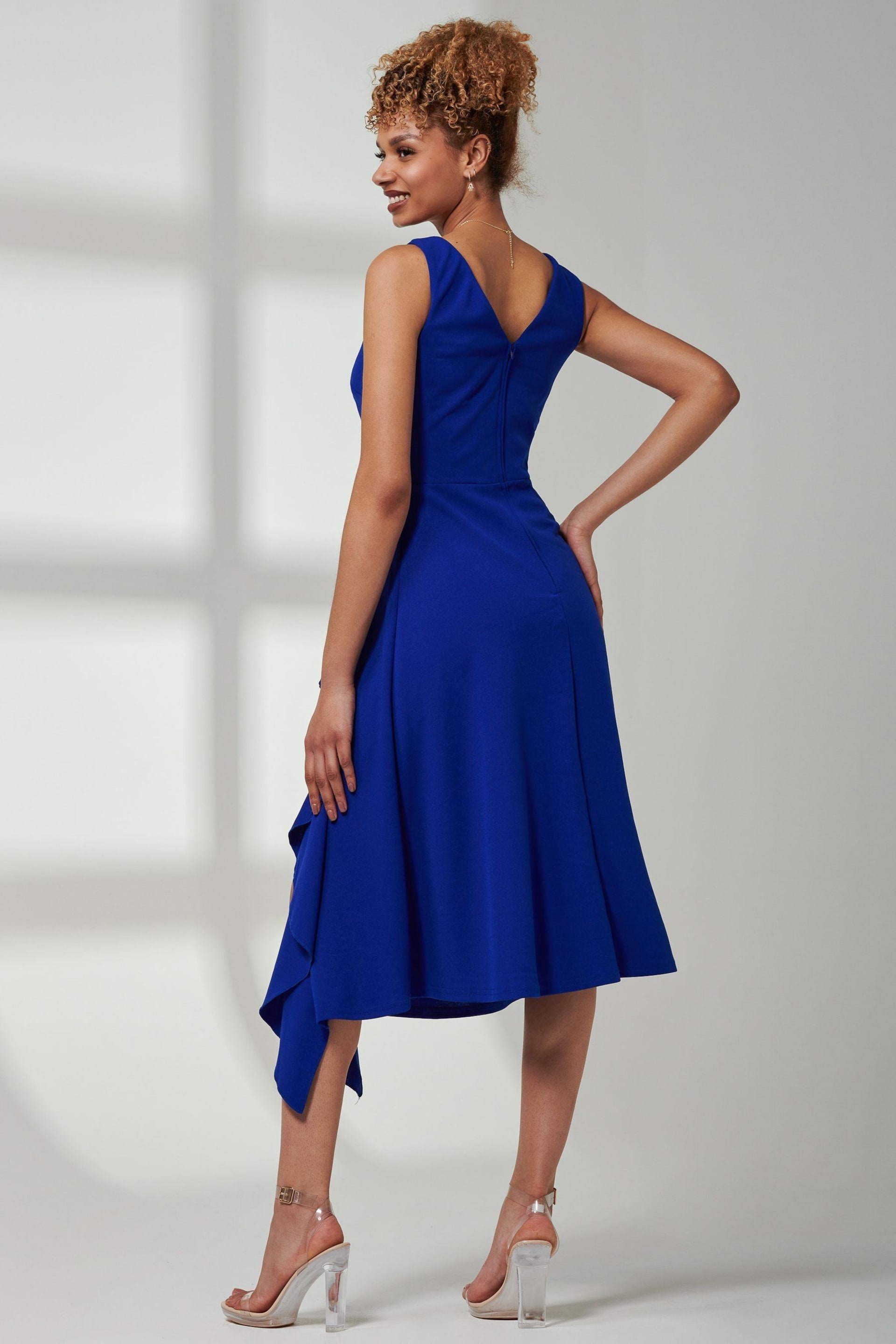 Jolie Moi Blue Haylen Frill Detail Midi Dress - Image 2 of 6