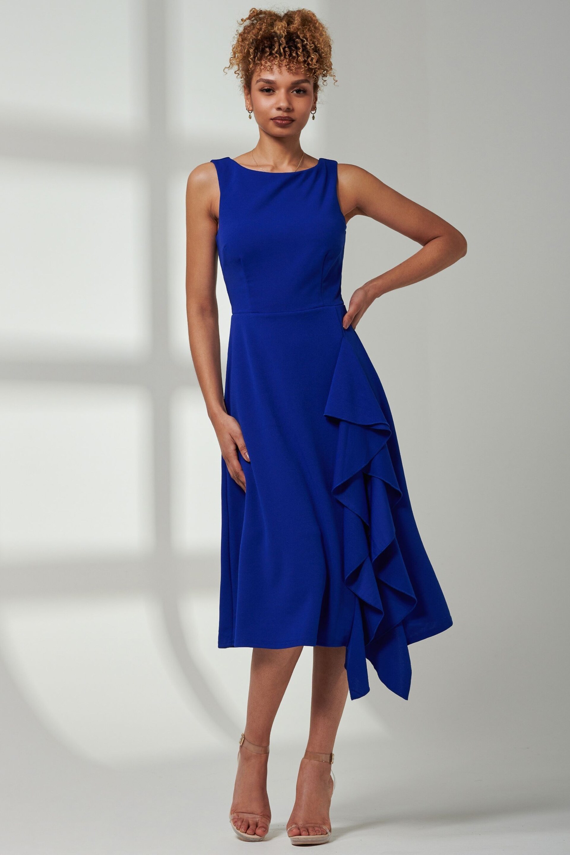 Jolie Moi Blue Haylen Frill Detail Midi Dress - Image 4 of 6