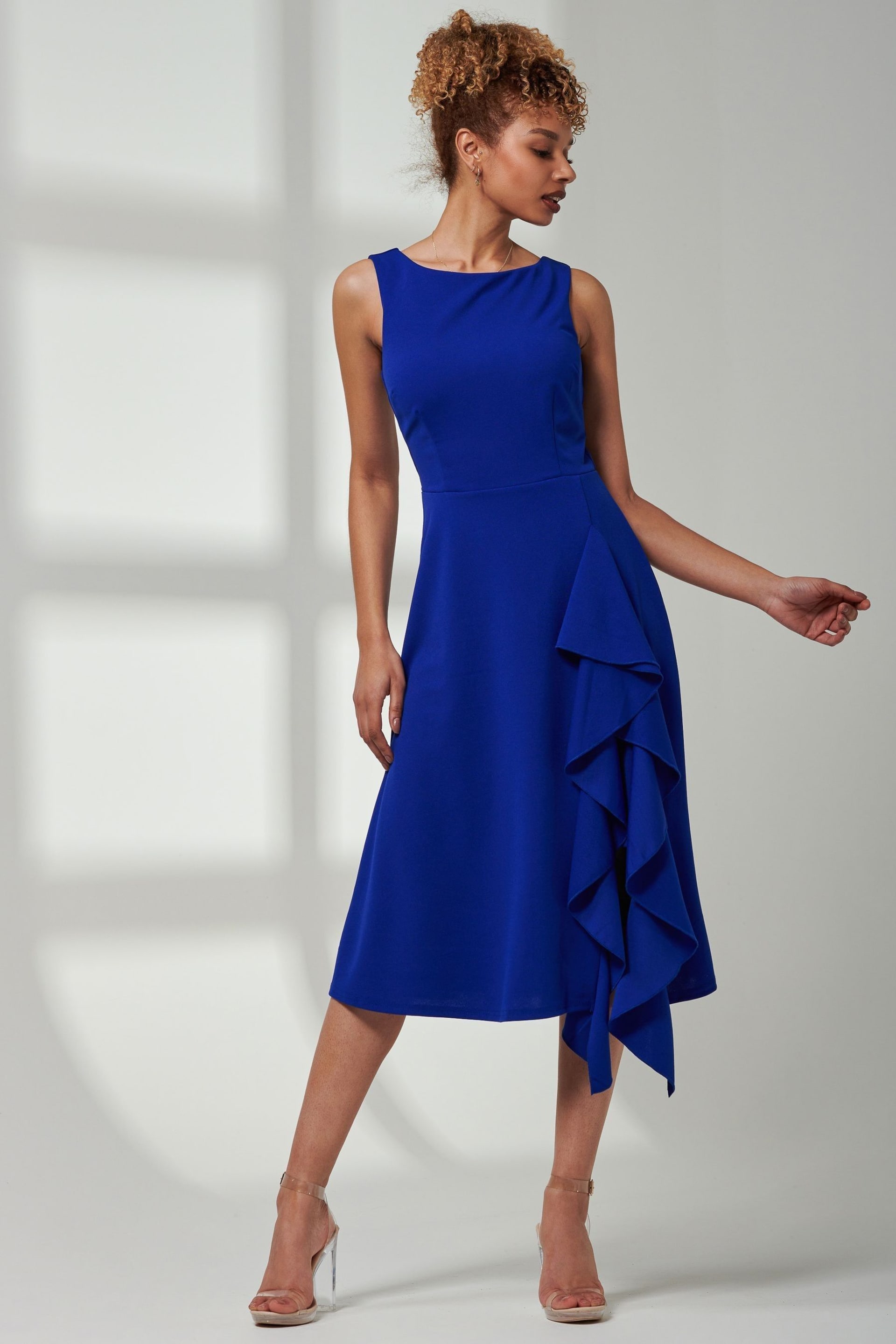 Jolie Moi Blue Haylen Frill Detail Midi Dress - Image 6 of 6