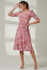 Jolie Moi Pink Front Wrap Mesh Midi Dress - Image 1 of 6